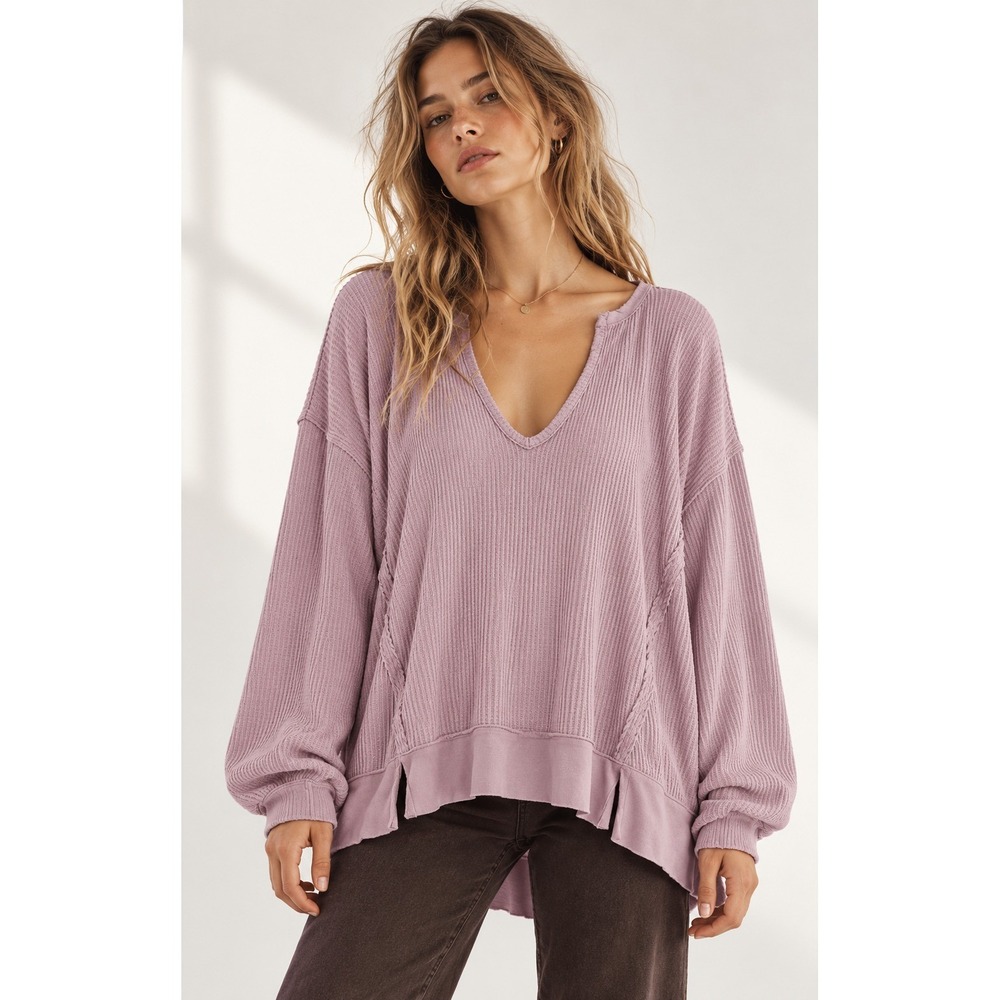 NWT Free People We the Free Buttercup Thermal Sz S Lilac Oversized Baggy Loose